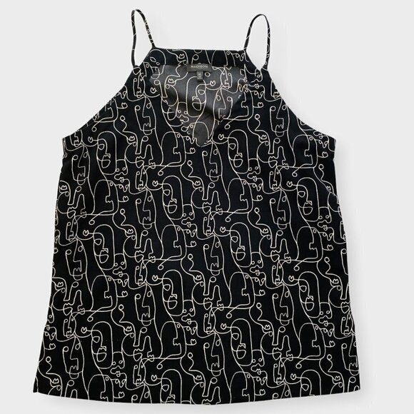 Madison Camisole Cami Tank Spaghetti Straps V Neck Abstract Faces Print Size M - Picture 2 of 9